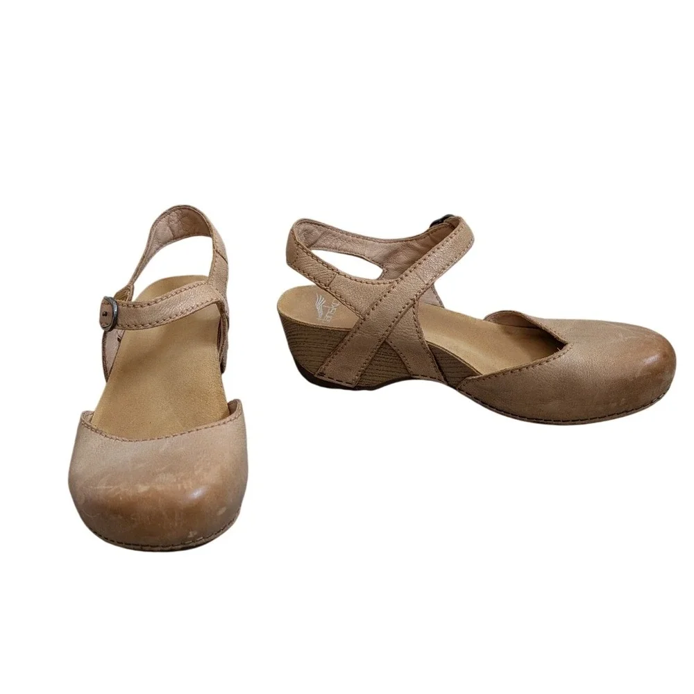 Dansko Tiffani Tan Milled Burnished Mary Jane Sandals Size 39 Ankle Strap